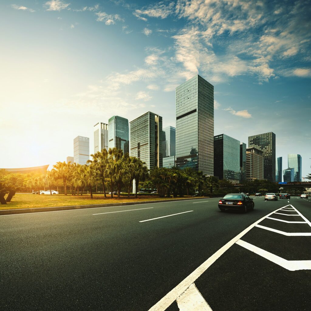 The road and city